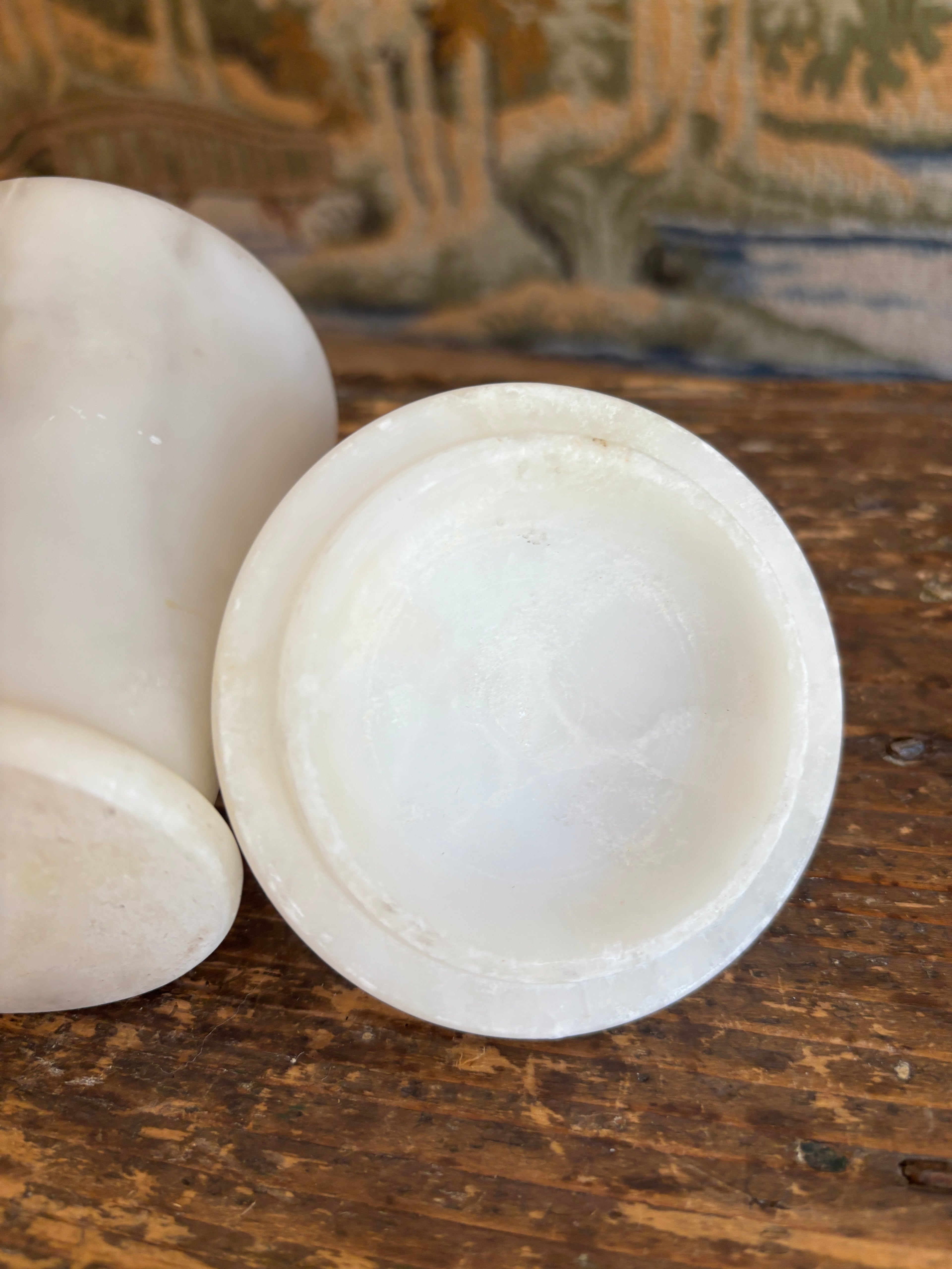 Vintage White Alabaster Lidded Jar
