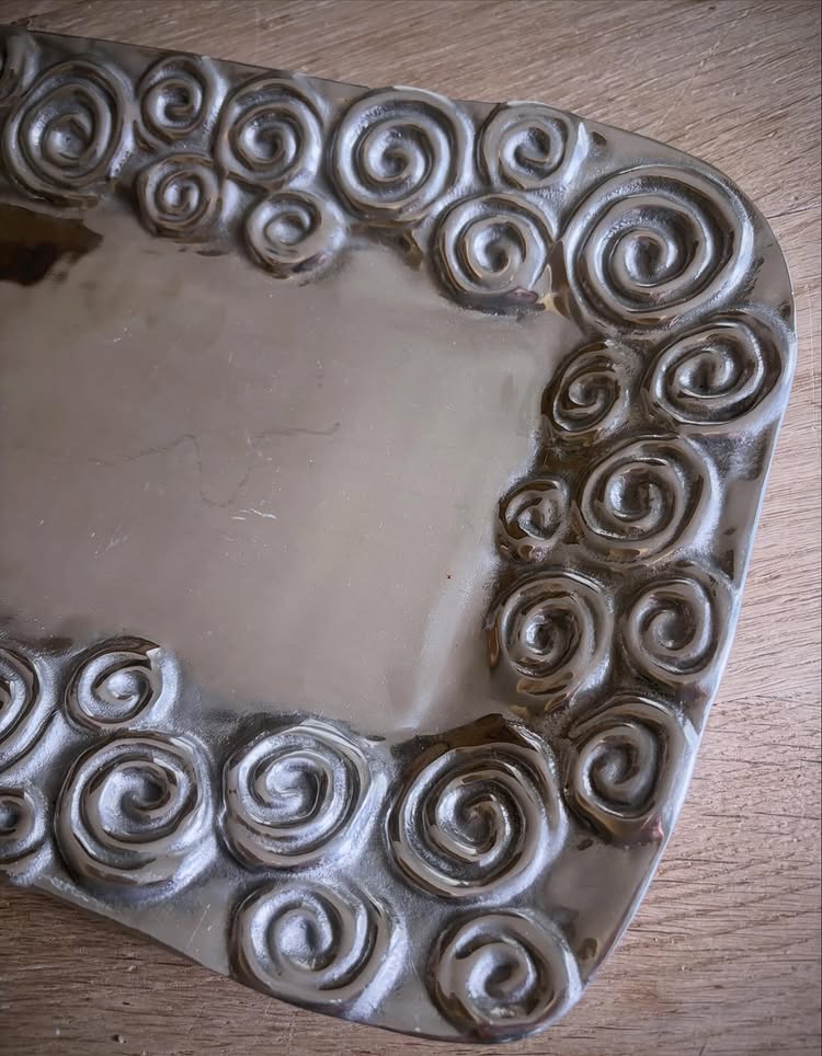 Vintage Pewter Tray with Spiral Border