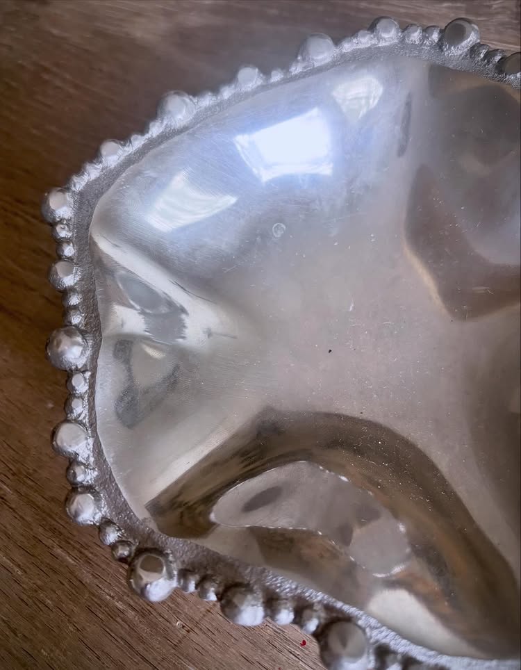 Vintage Pewter Bowl with Beaded Rim
