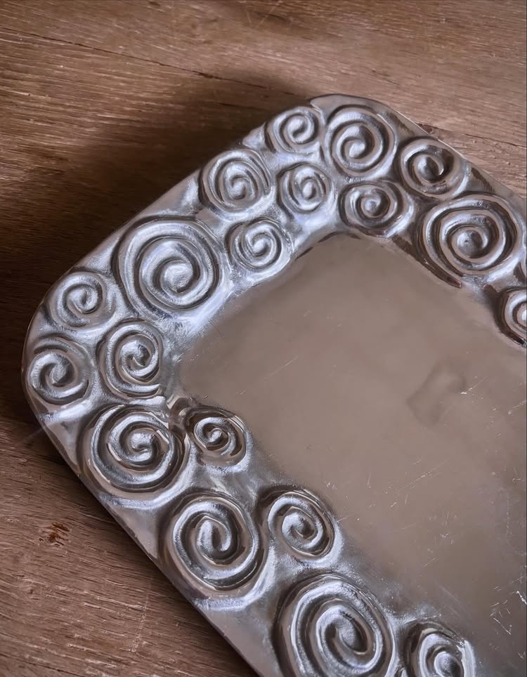 Vintage Pewter Tray with Spiral Border