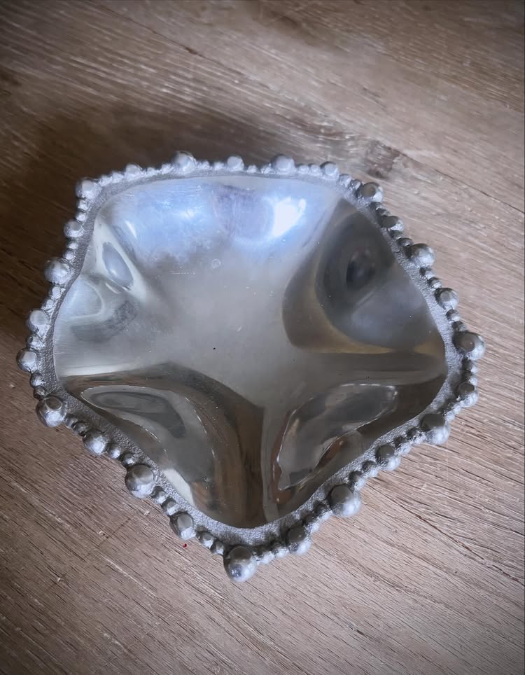 Vintage Pewter Bowl with Beaded Rim