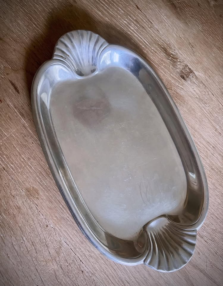 Vintage Wilton RWP Pewter Tray with Scallop Shell Handles