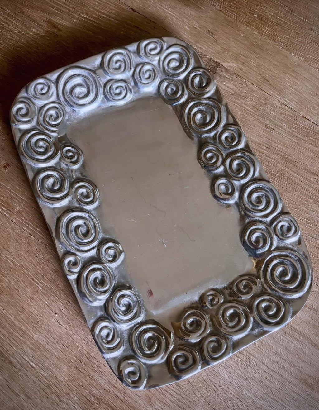 Vintage Pewter Tray with Spiral Border