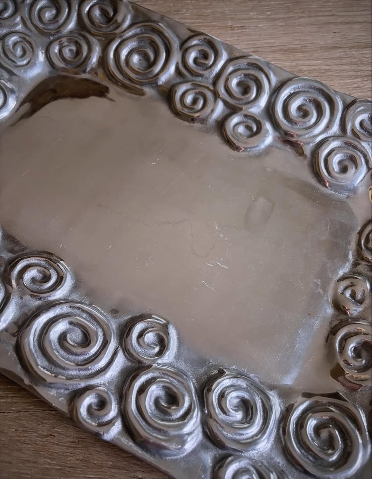 Vintage Pewter Tray with Spiral Border