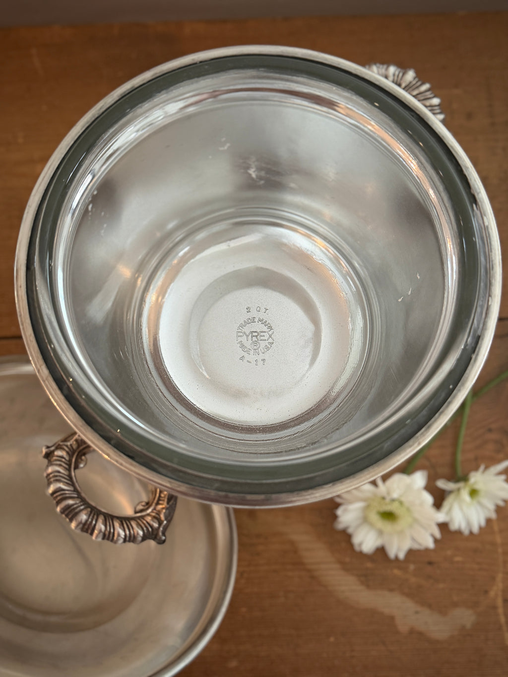 Vintage Silver-Plated Ice Bucket with Original Pyrex Glass Liner