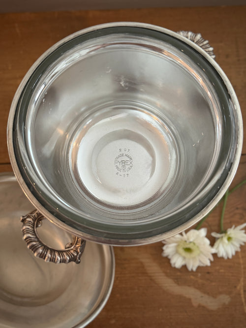 Vintage Silver-Plated Ice Bucket with Original Pyrex Glass Liner