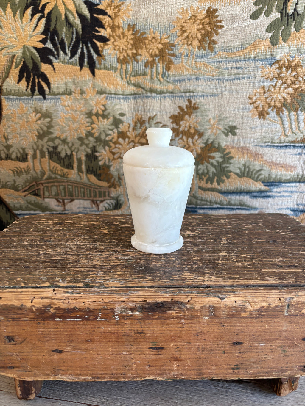 Vintage White Alabaster Lidded Jar