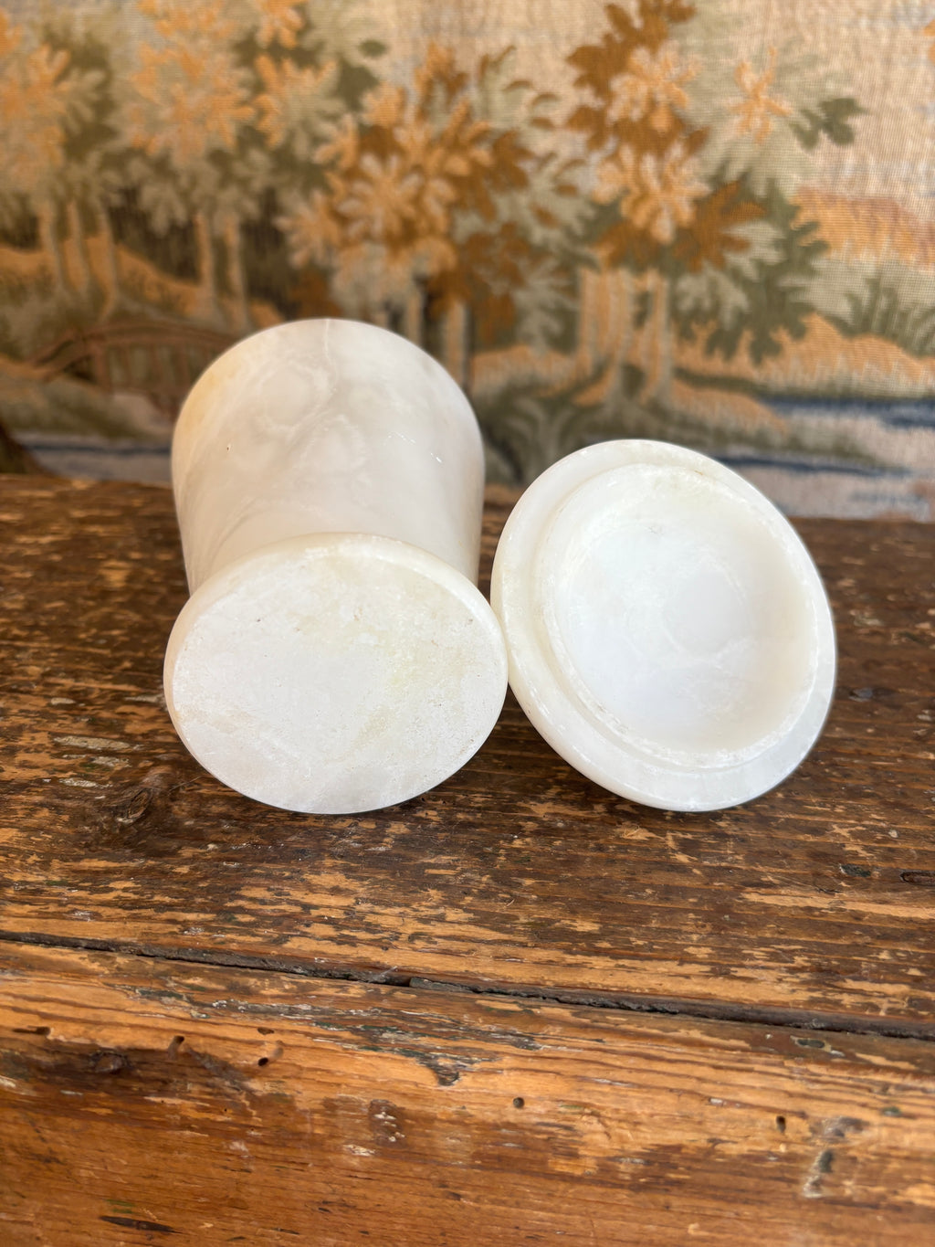 Vintage White Alabaster Lidded Jar