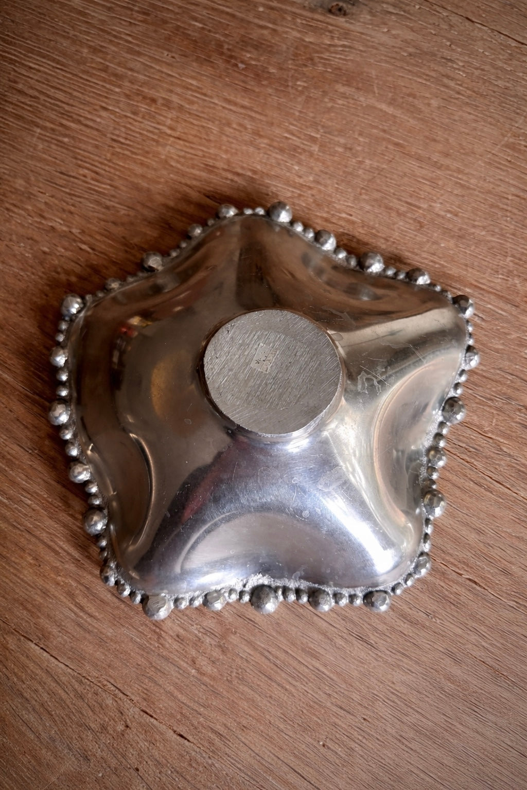 Vintage Pewter Bowl with Beaded Rim