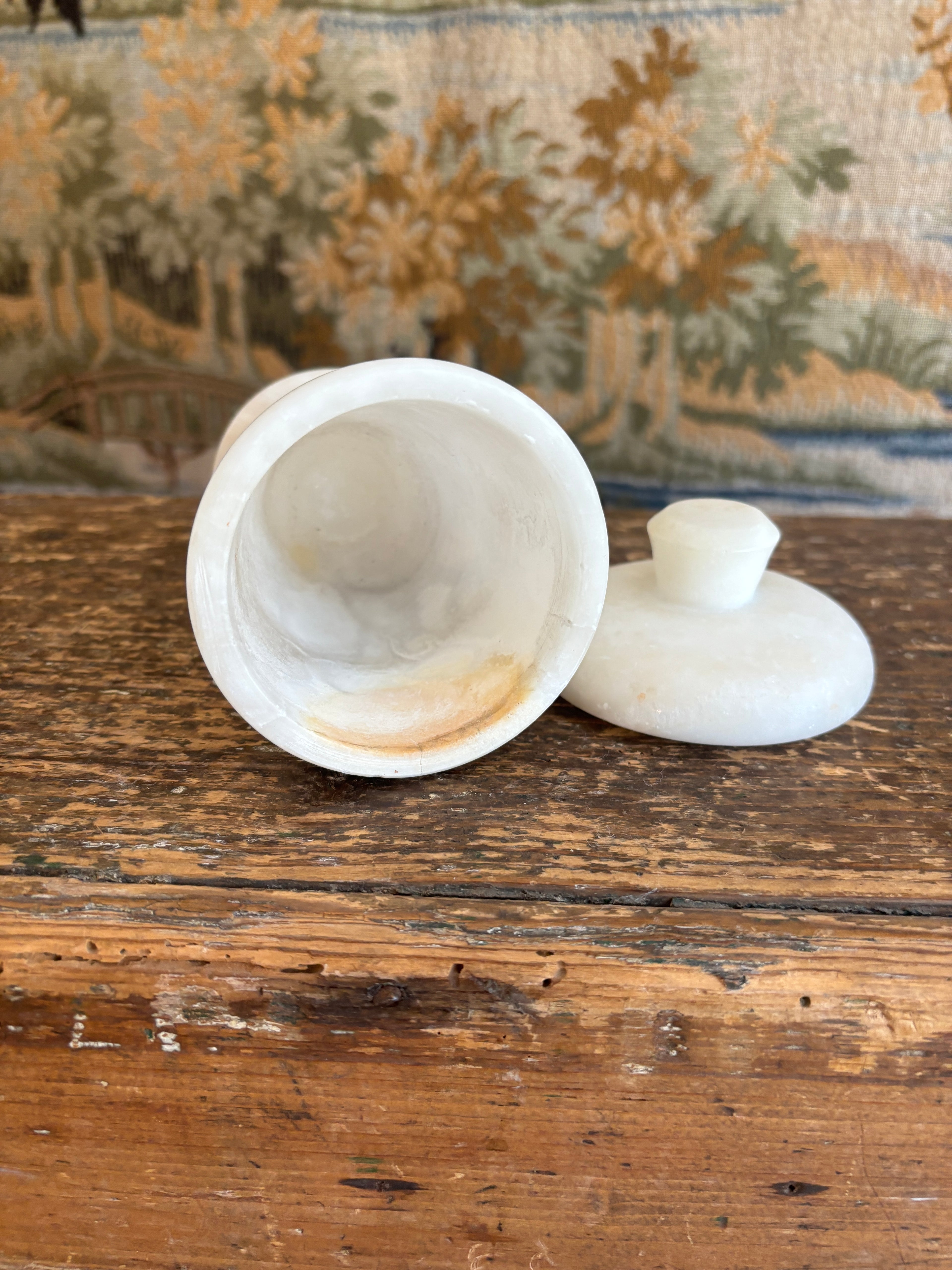 Vintage White Alabaster Lidded Jar