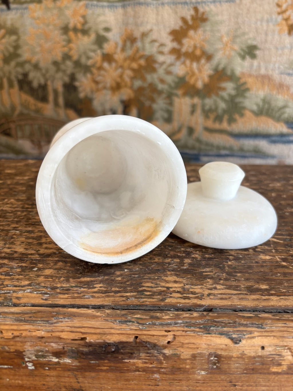 Vintage White Alabaster Lidded Jar