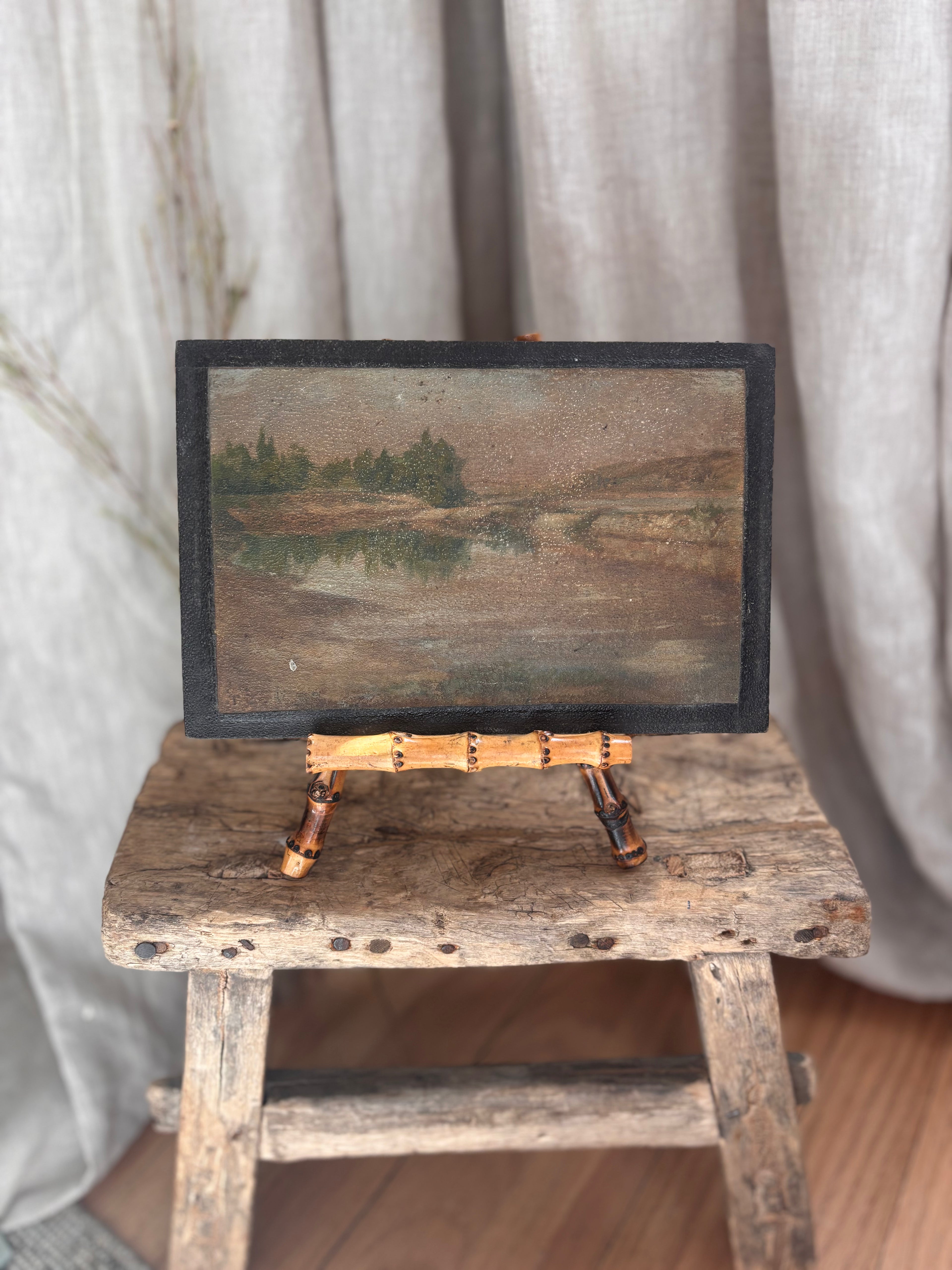 Antique French River Landscape Oil Painting Lône du Rhône