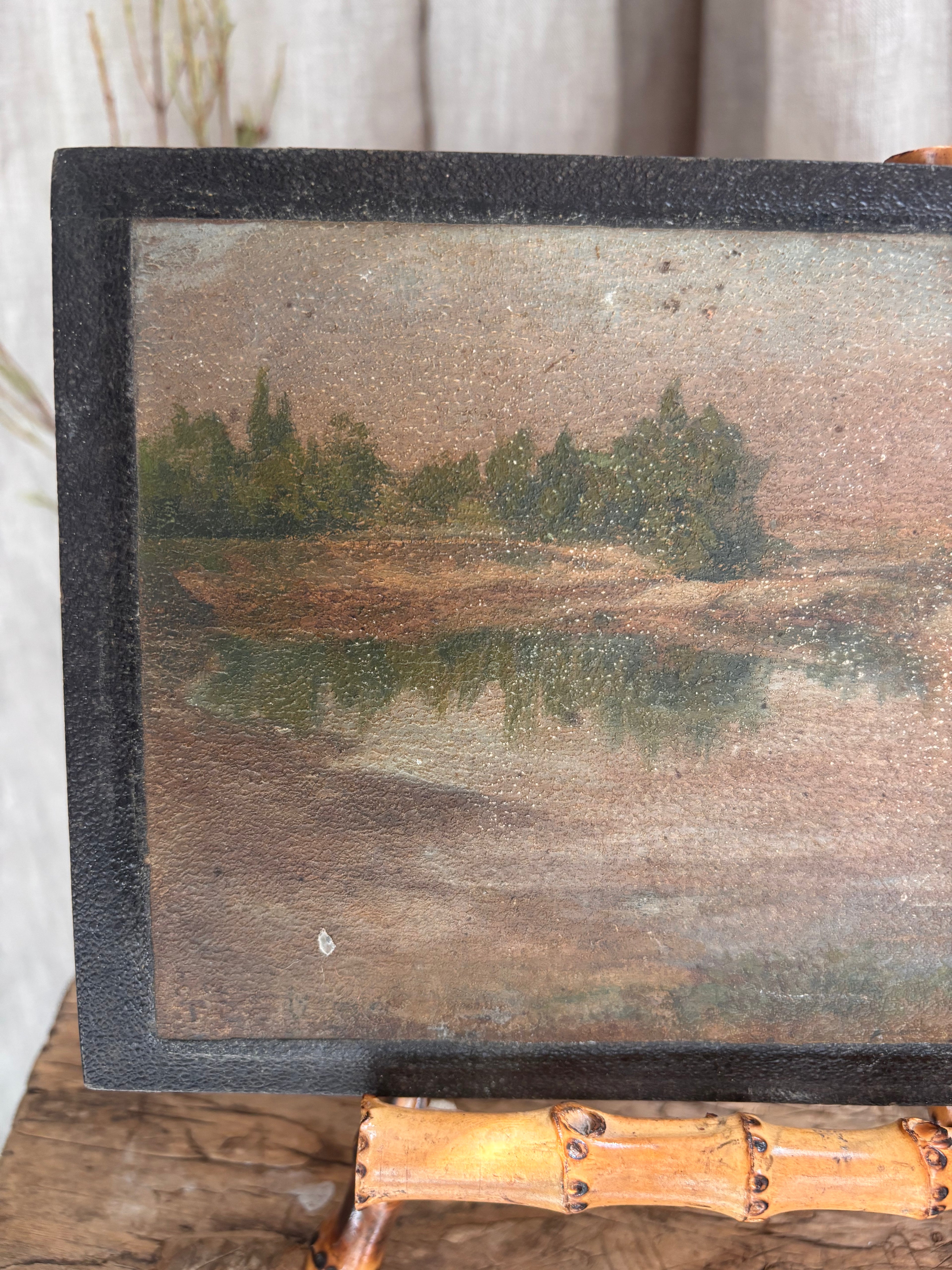 Antique French River Landscape Oil Painting Lône du Rhône