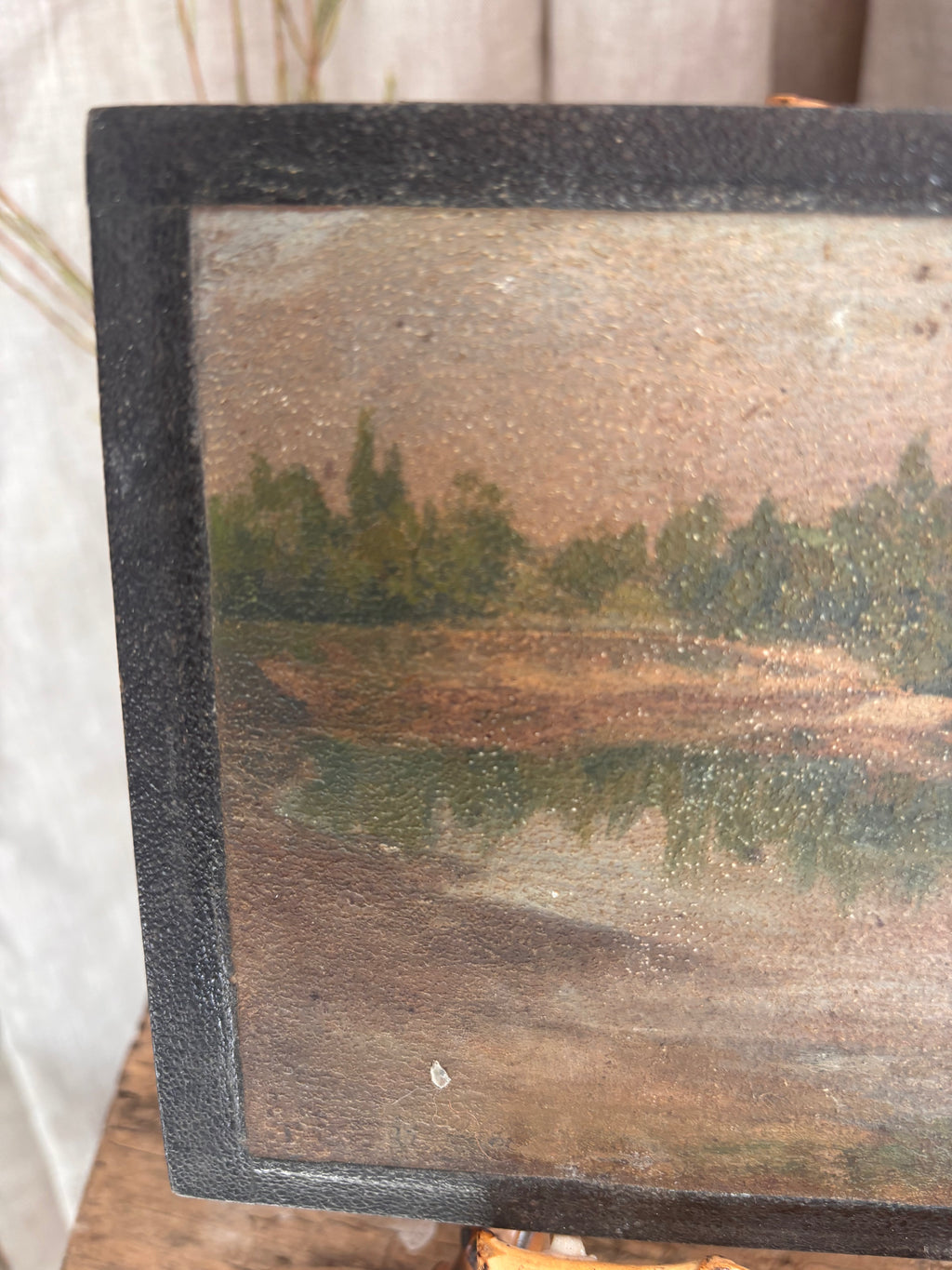Antique French River Landscape Oil Painting Lône du Rhône
