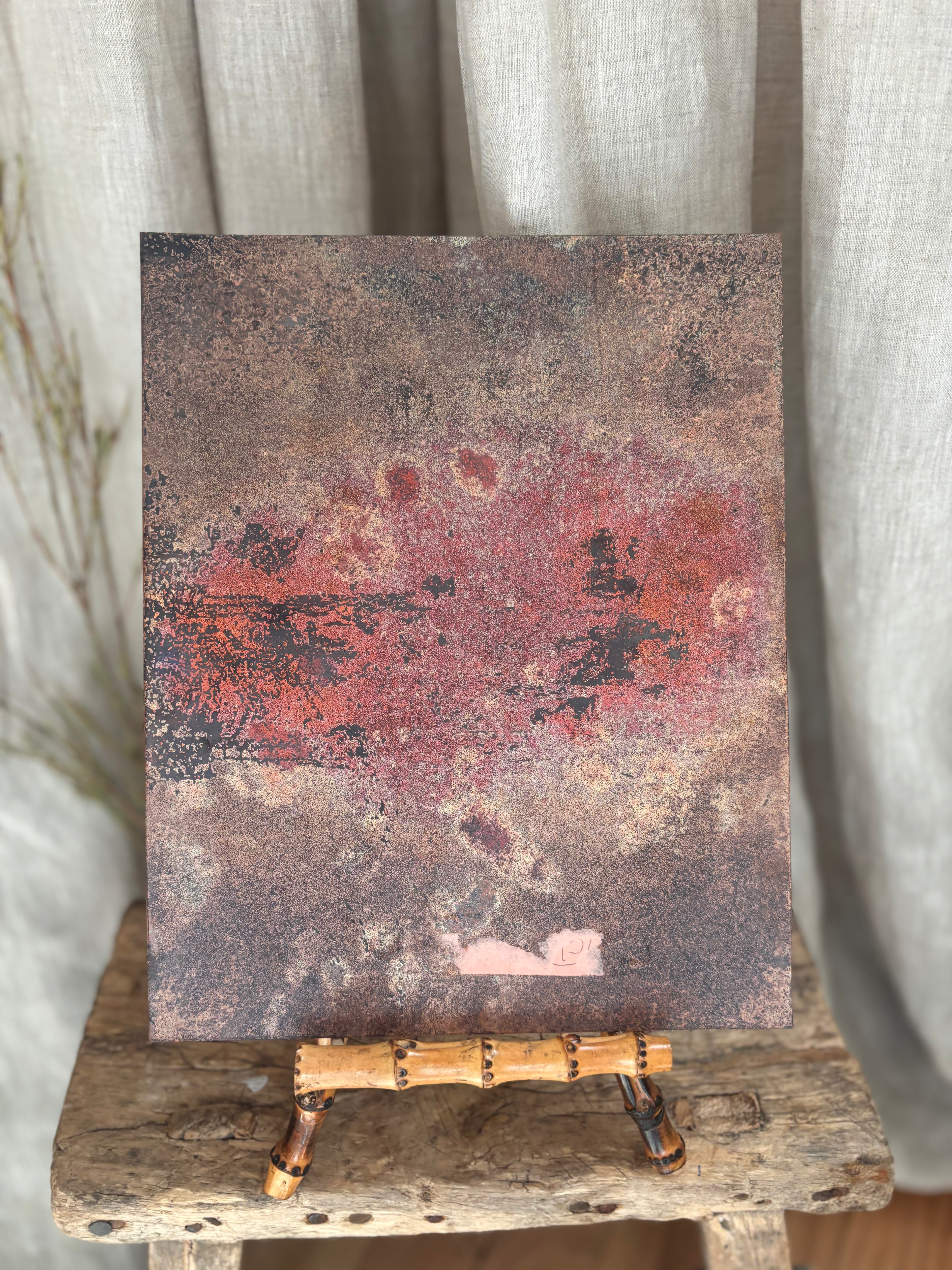 Vintage Woman Amid Cherry Blossom Trees Oil Painting on Tin