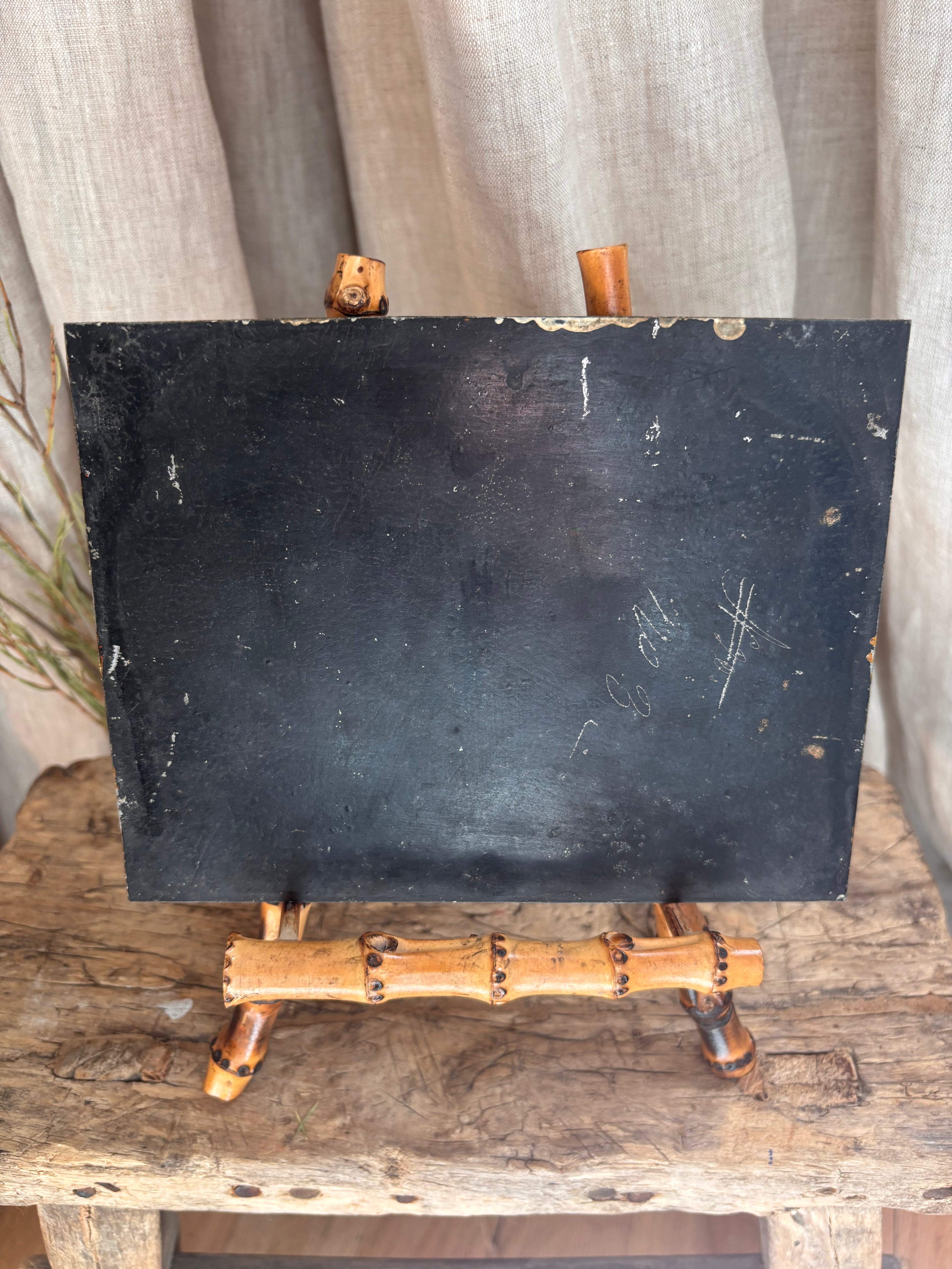 Antique Continental Landscape Oil Painting on Tin