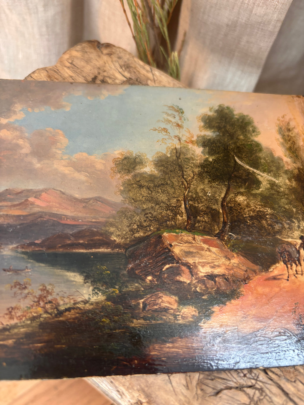 Antique Continental Landscape Oil Painting on Tin