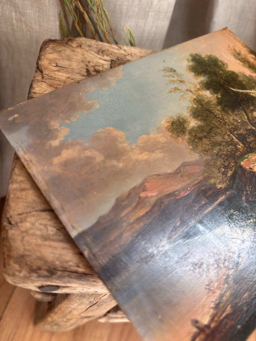 Antique Continental Landscape Oil Painting on Tin