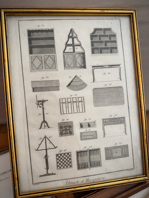 Antique 18th-Century French Ébéniste et Marqueterie Engraving