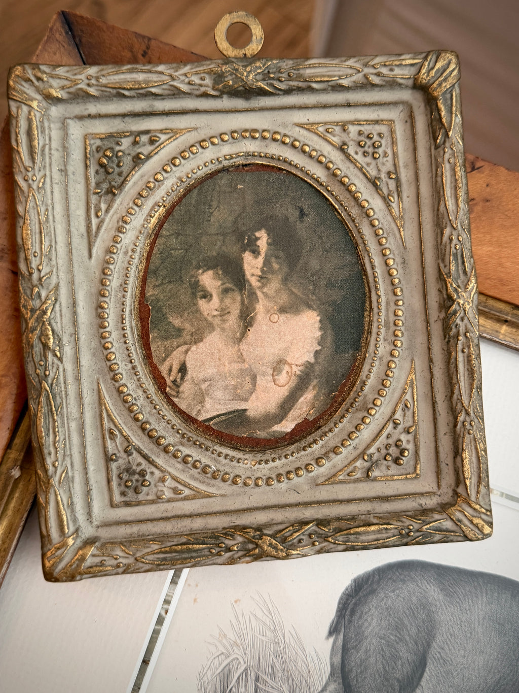 Antique Louis XVI-Style Gesso Frame with Portrait Print