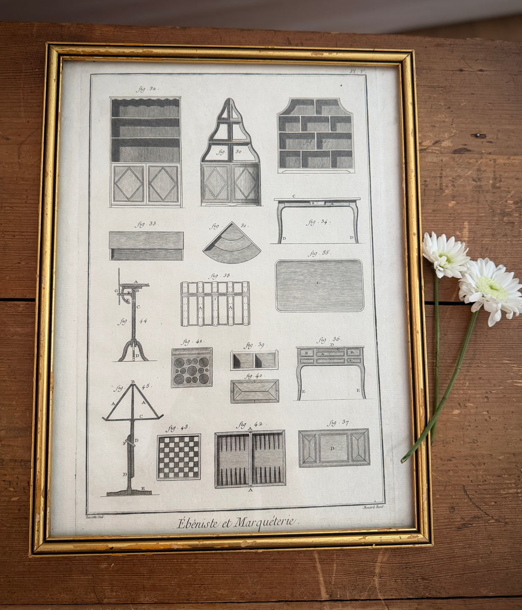 Antique 18th-Century French Ébéniste et Marqueterie Engraving