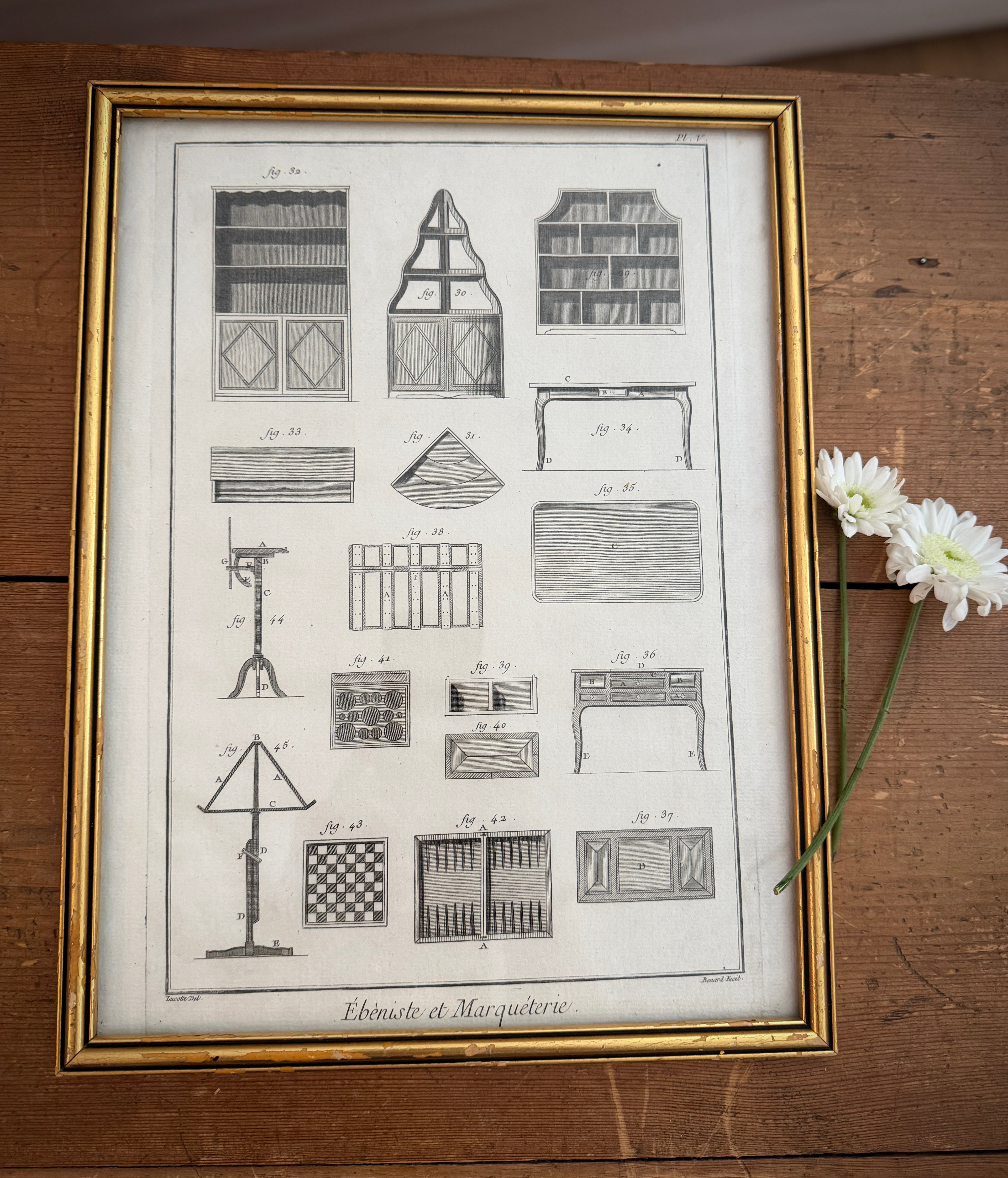 Antique 18th-Century French Ébéniste et Marqueterie Engraving