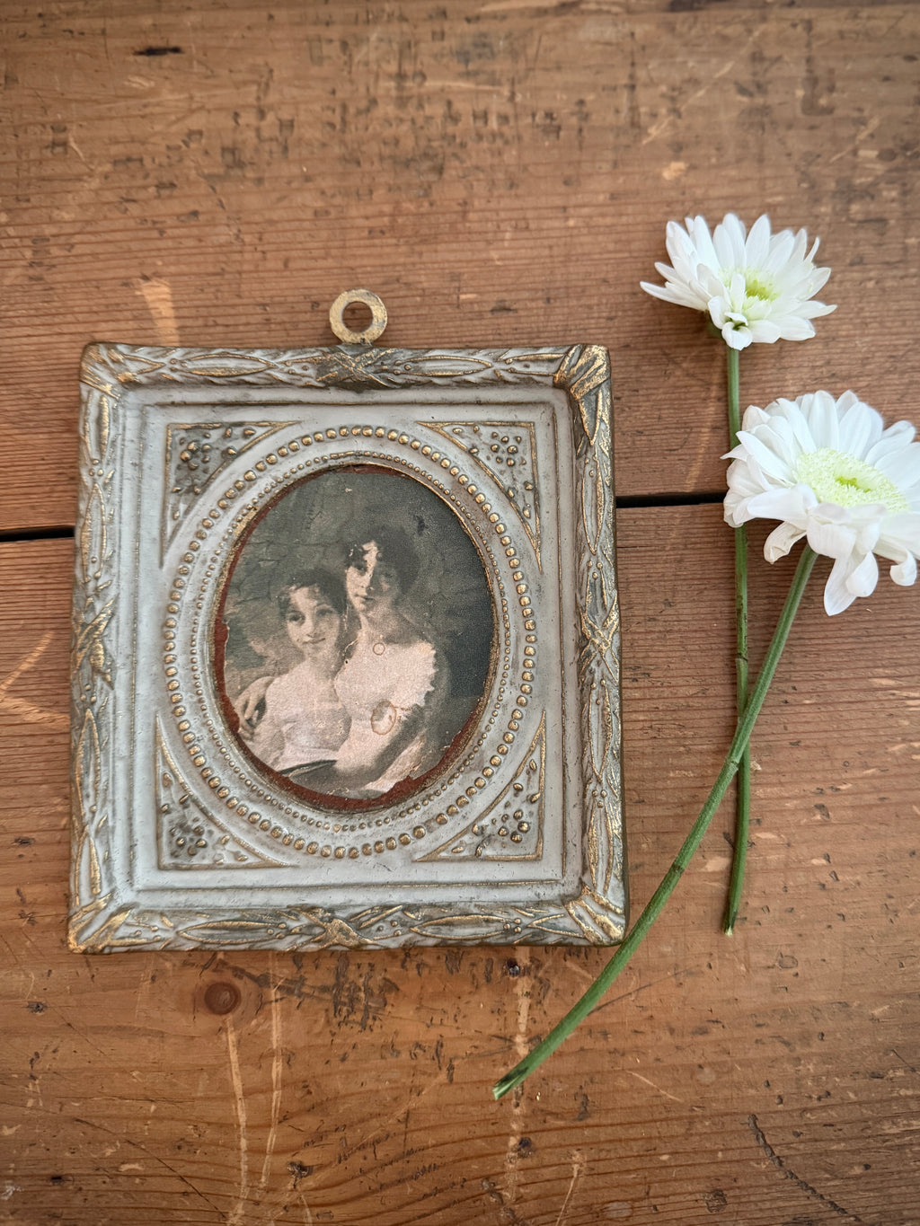 Antique Louis XVI-Style Gesso Frame with Portrait Print