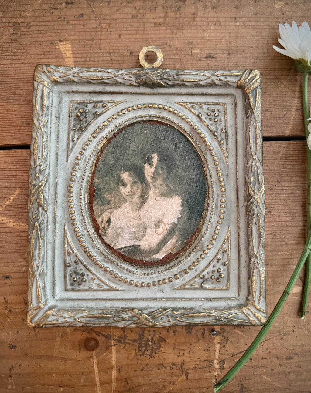 Antique Louis XVI-Style Gesso Frame with Portrait Print