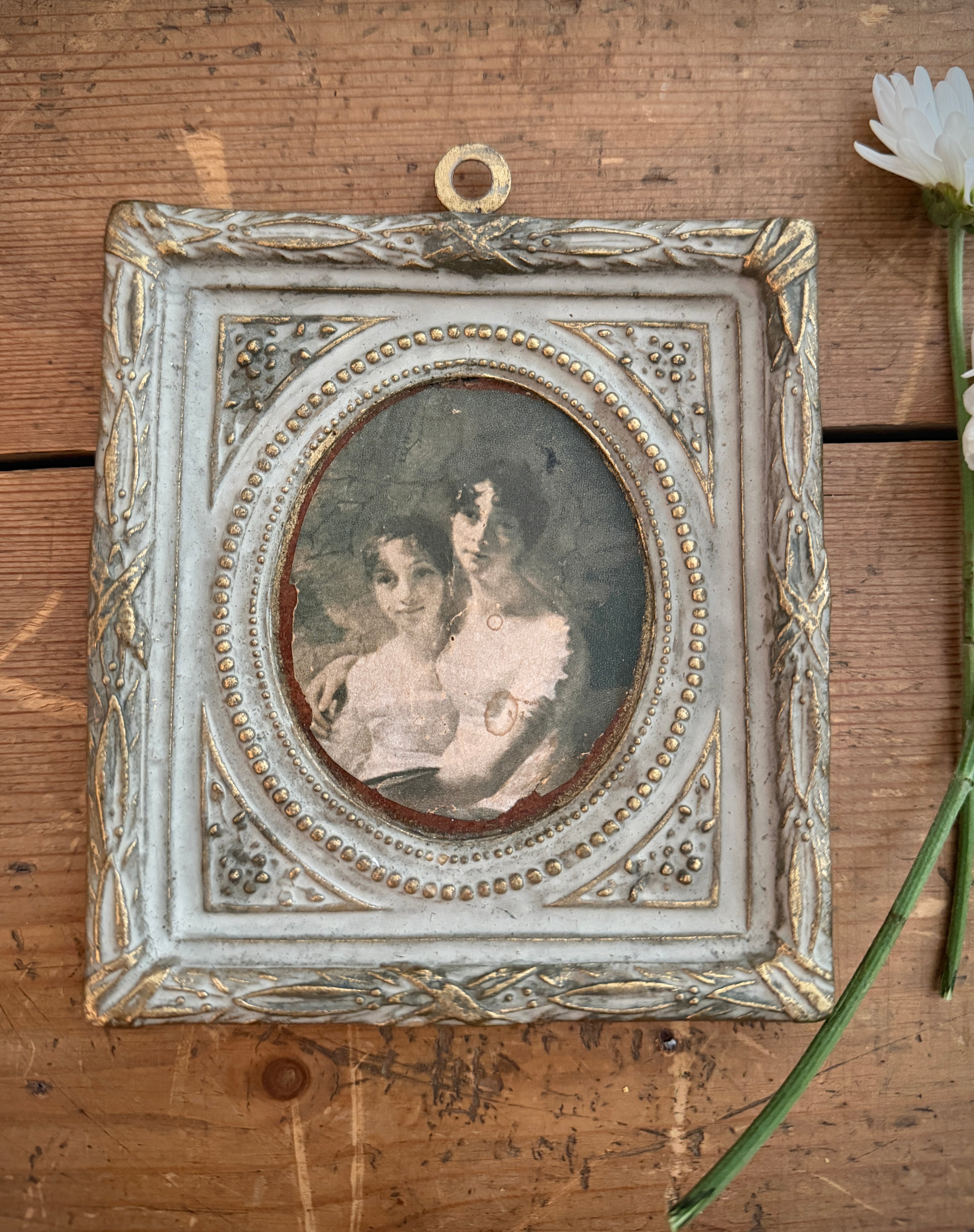 Antique Louis XVI-Style Gesso Frame with Portrait Print