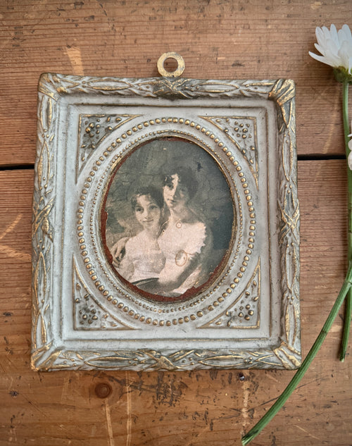Antique Louis XVI-Style Gesso Frame with Portrait Print