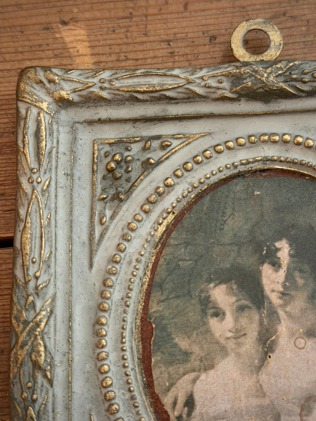 Antique Louis XVI-Style Gesso Frame with Portrait Print