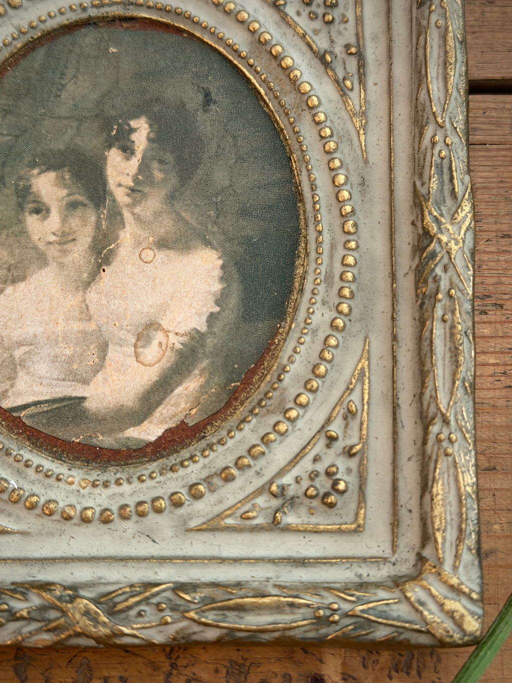 Antique Louis XVI-Style Gesso Frame with Portrait Print