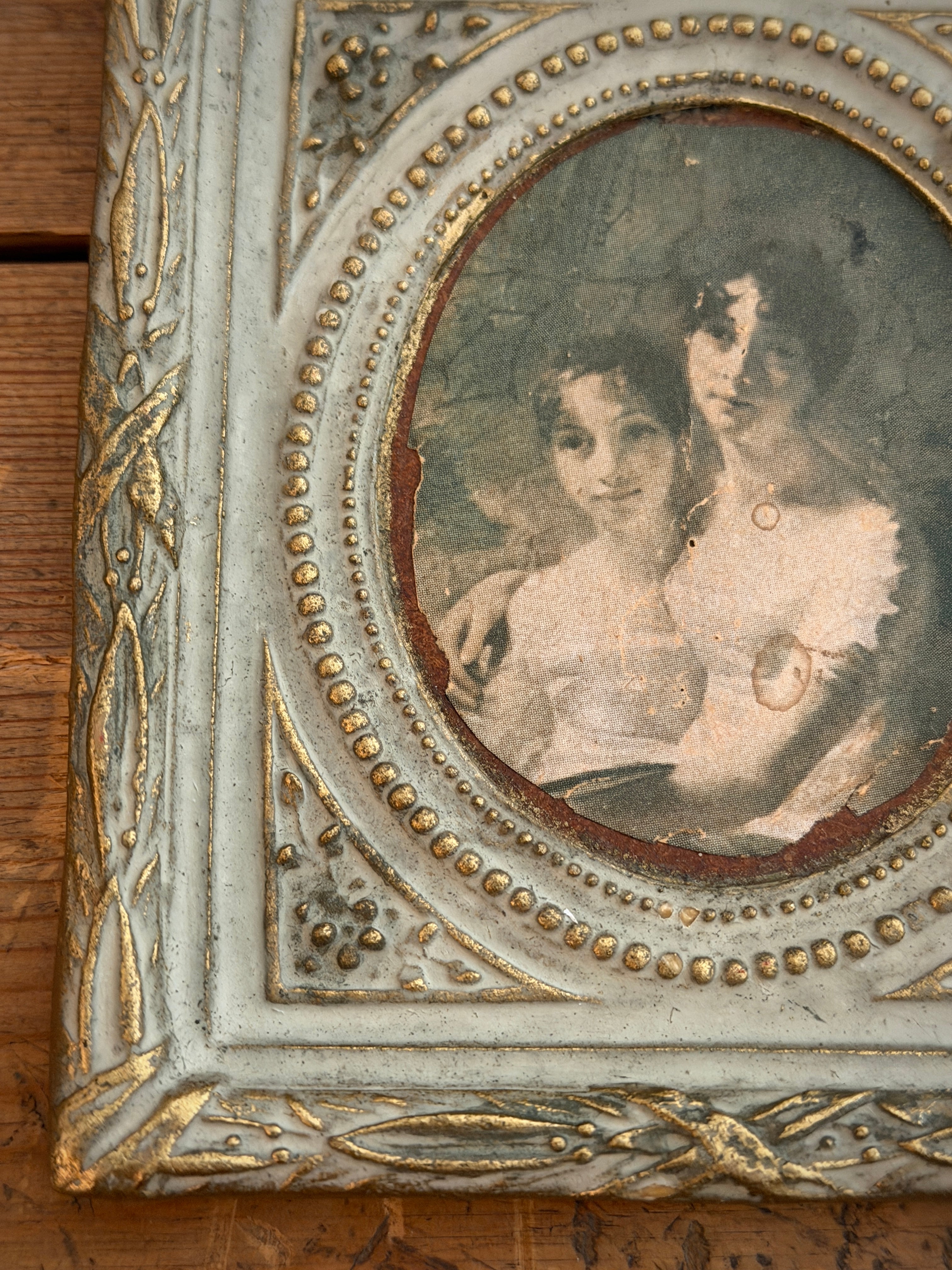 Antique Louis XVI-Style Gesso Frame with Portrait Print