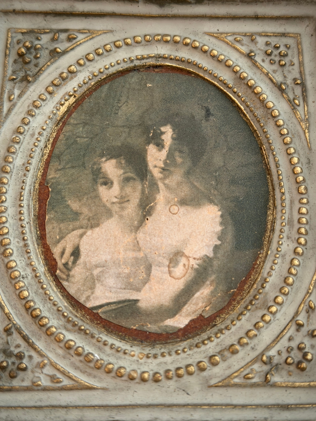 Antique Louis XVI-Style Gesso Frame with Portrait Print