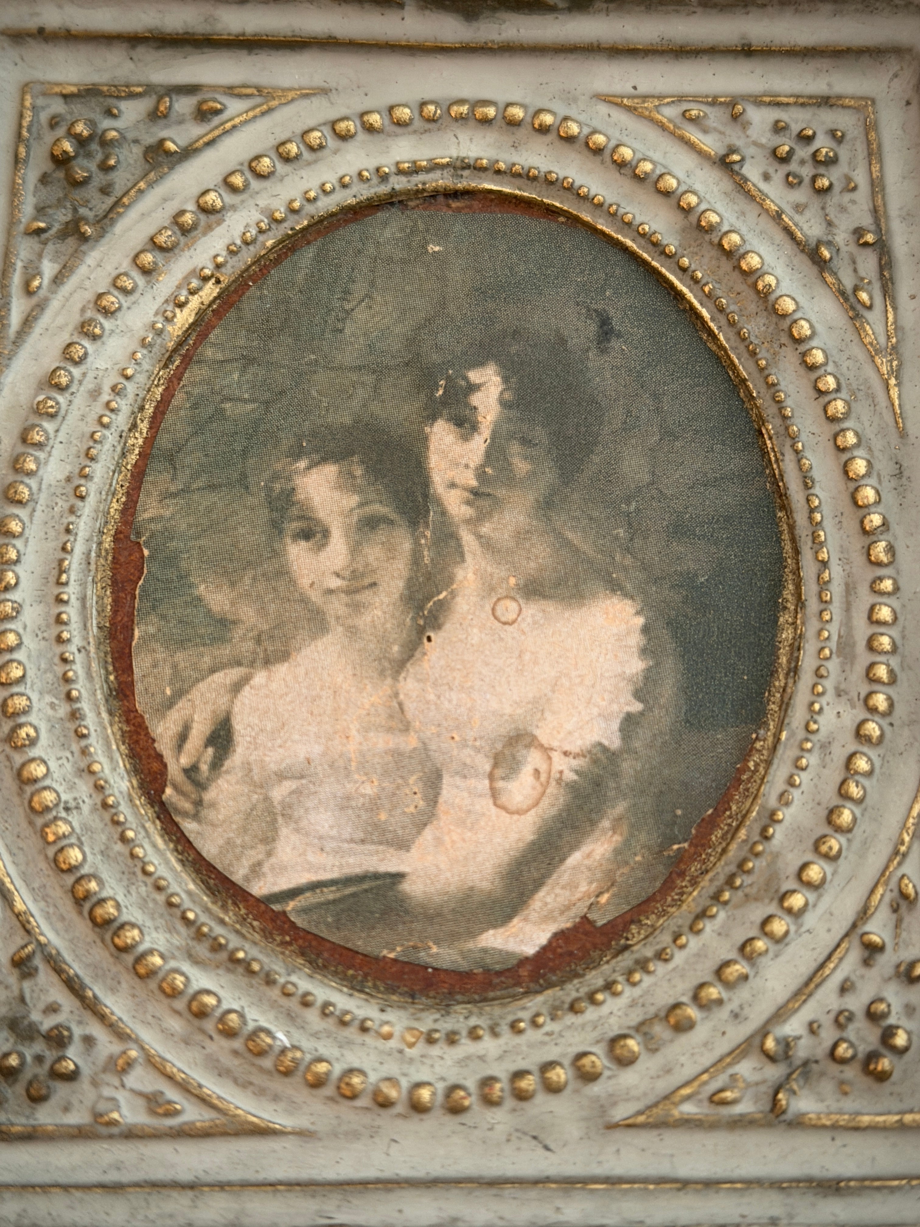 Antique Louis XVI-Style Gesso Frame with Portrait Print