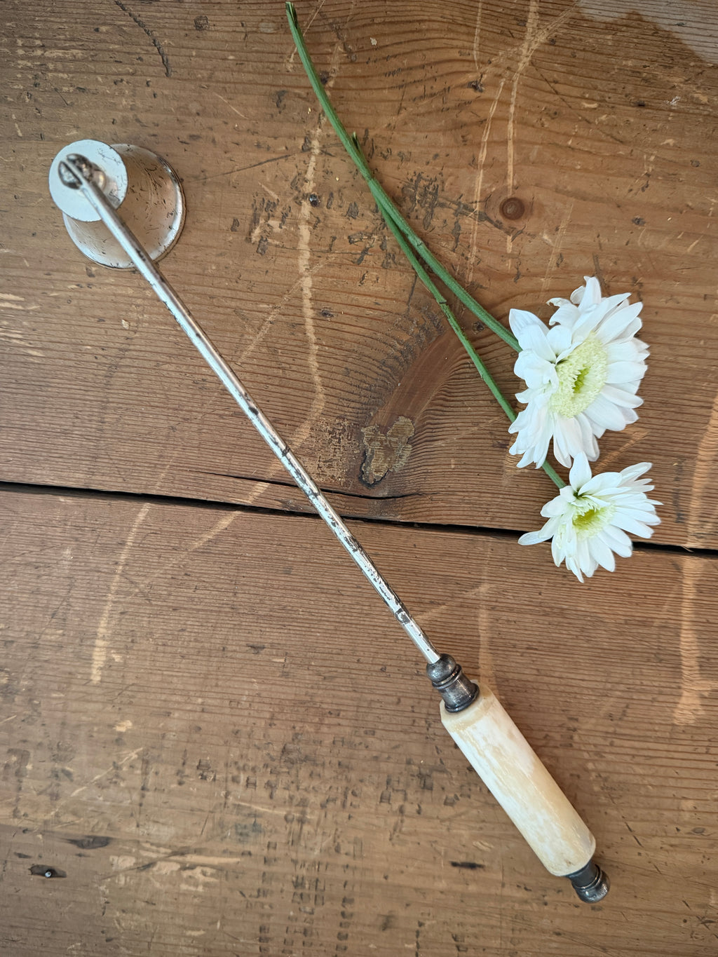 Vintage Silver-Plated Candle Snuffer with Faux Bone Handle