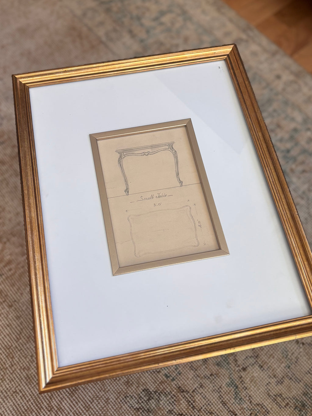 Antique French Footed Table Design Drawing, c. late 19th century