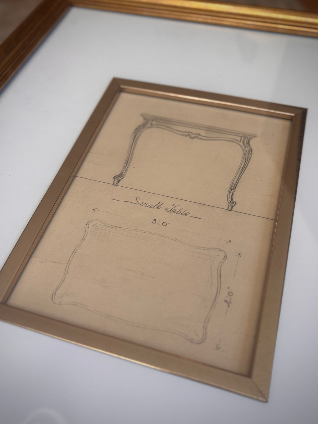 Antique French Footed Table Design Drawing, c. late 19th century