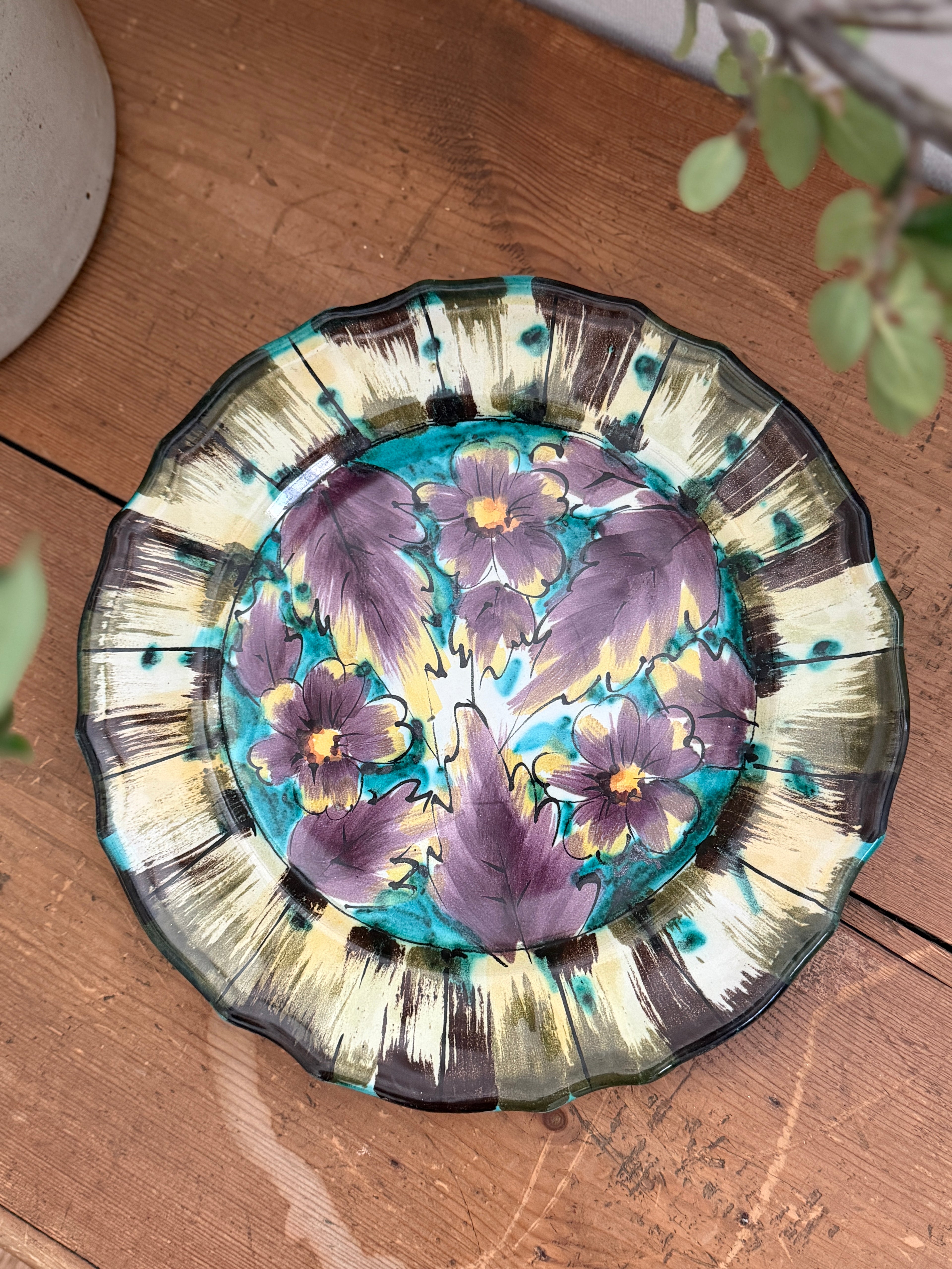 Hand-Painted Italian Majolica Floral Plate