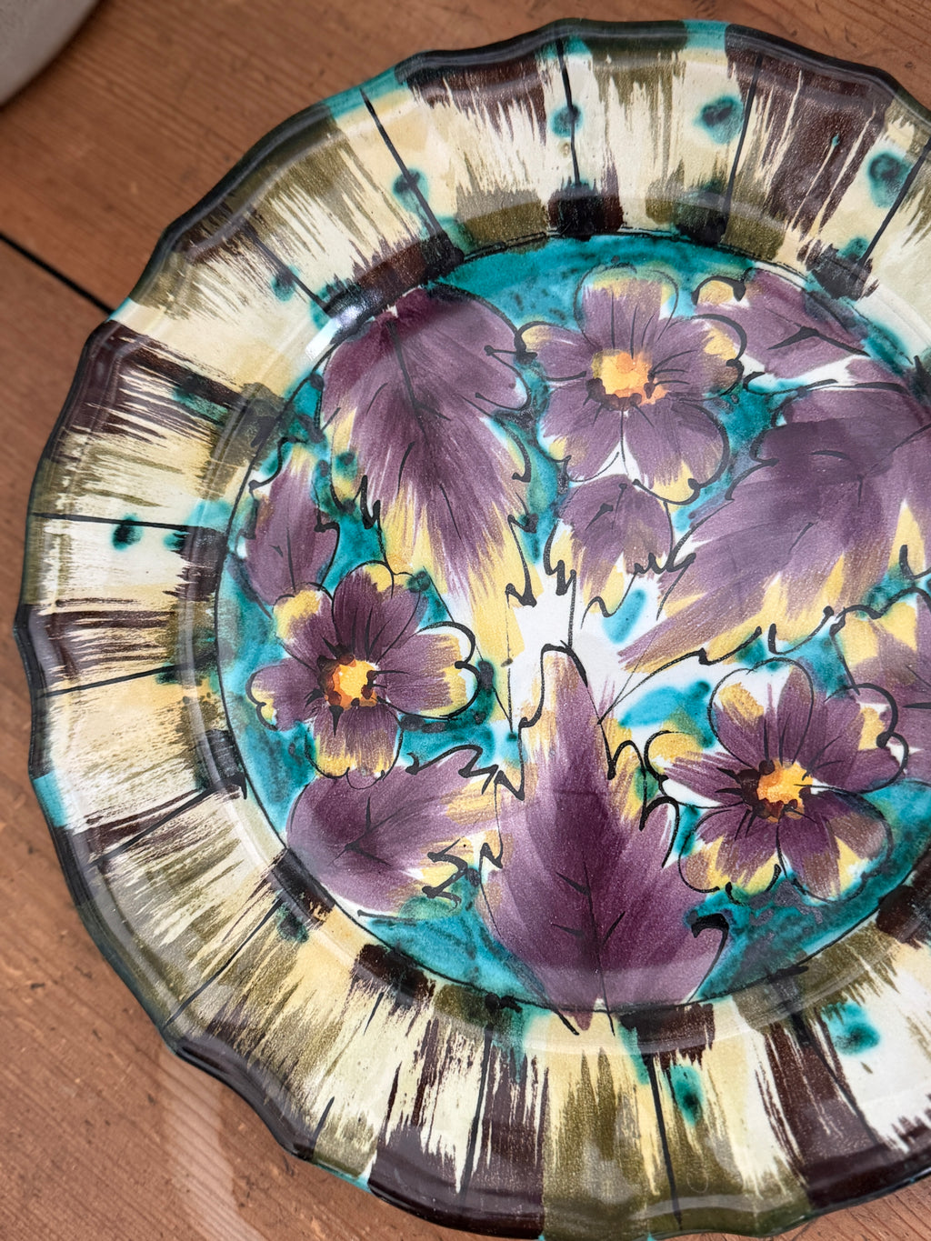 Hand-Painted Italian Majolica Floral Plate