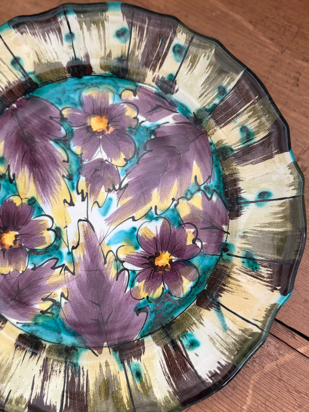 Hand-Painted Italian Majolica Floral Plate