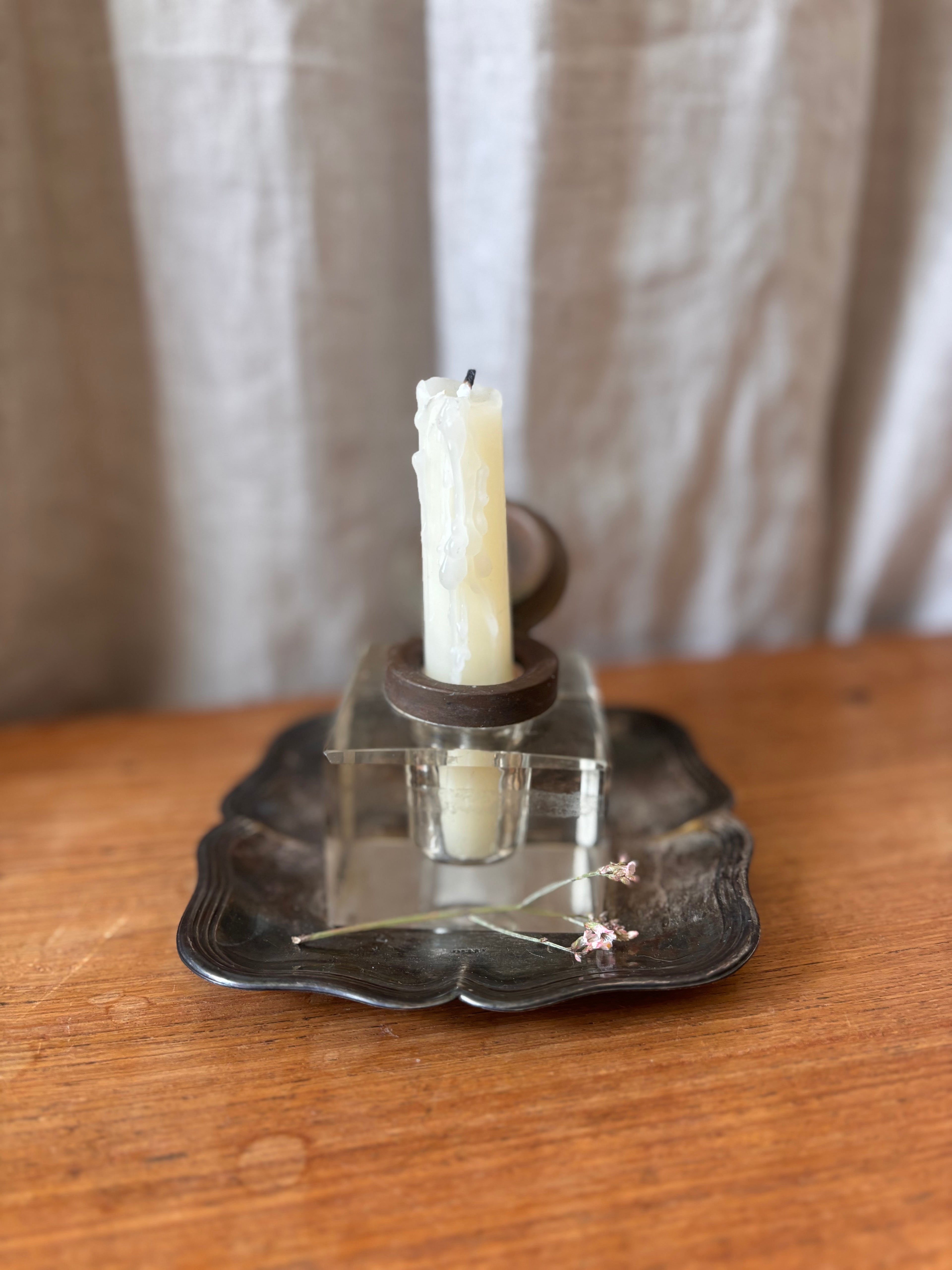 Antique Art Nouveau Brass & Glass Inkwell with Tray