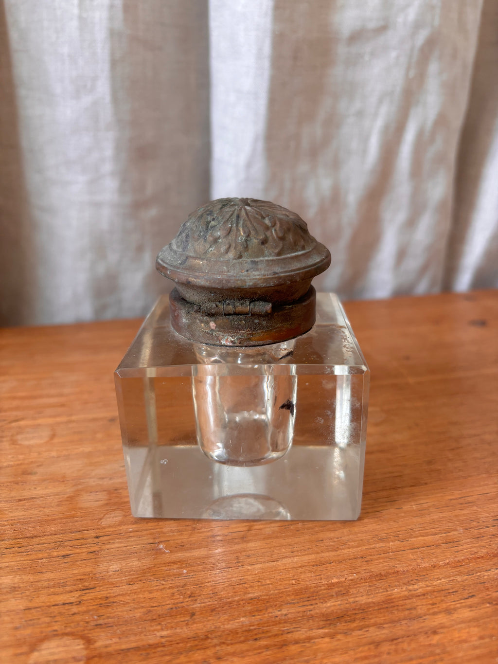 Antique Art Nouveau Brass & Glass Inkwell with Tray