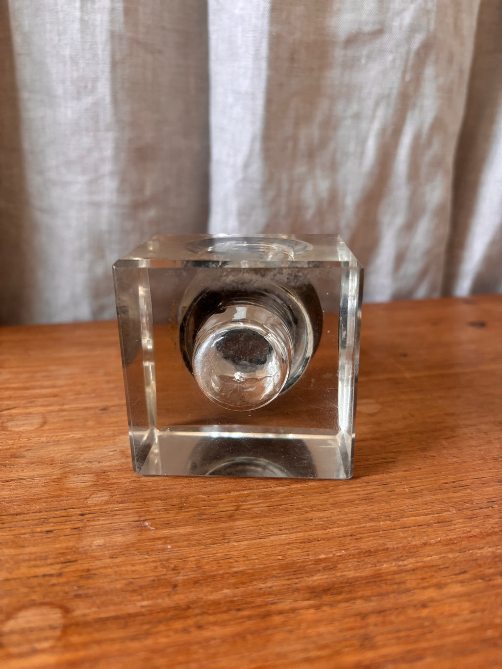 Antique Art Nouveau Brass & Glass Inkwell with Tray