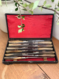 Antique French Horn-Handled Knife Set in Original Box