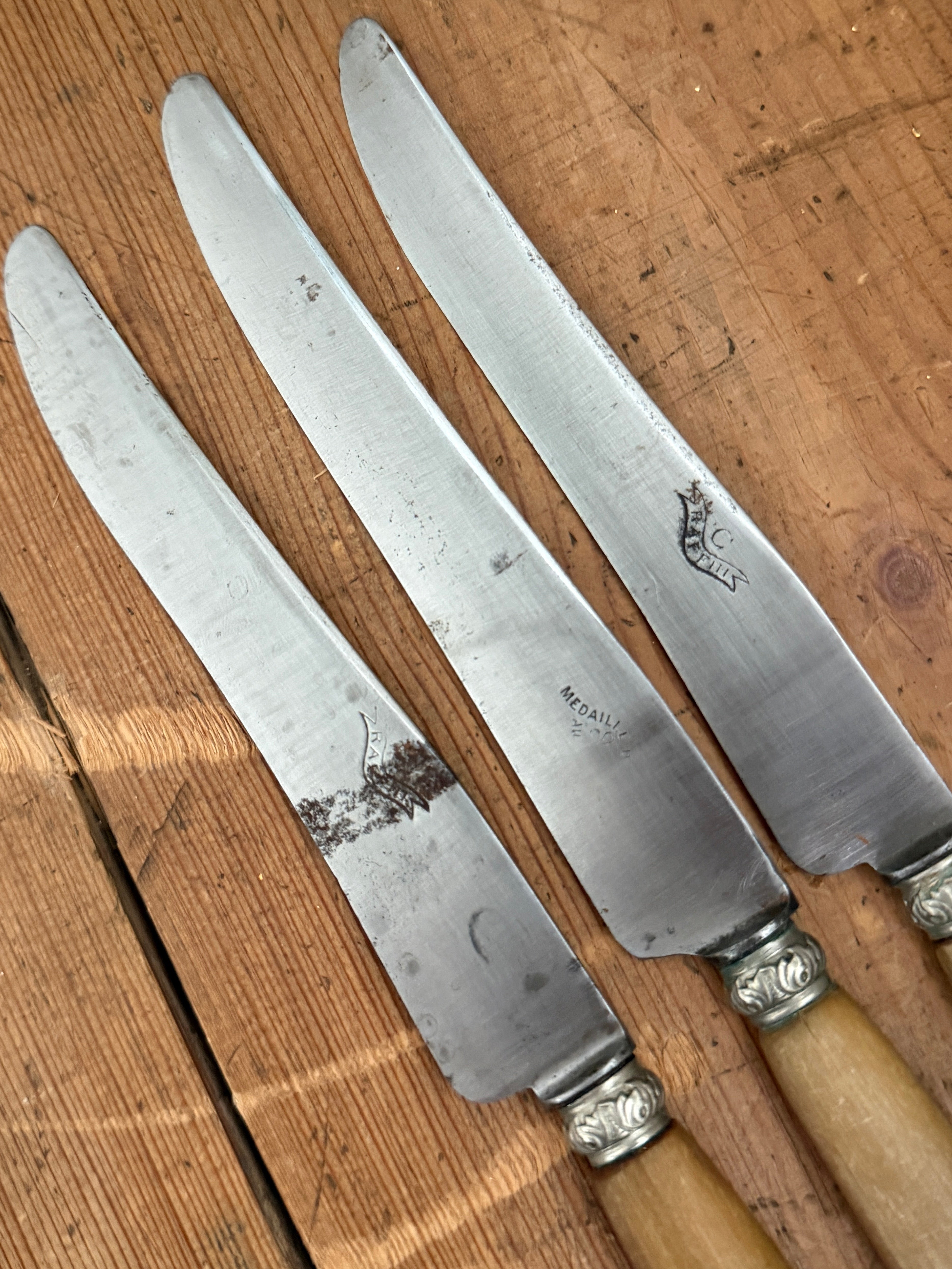 Antique French Bone-Handled Table Knife Trio