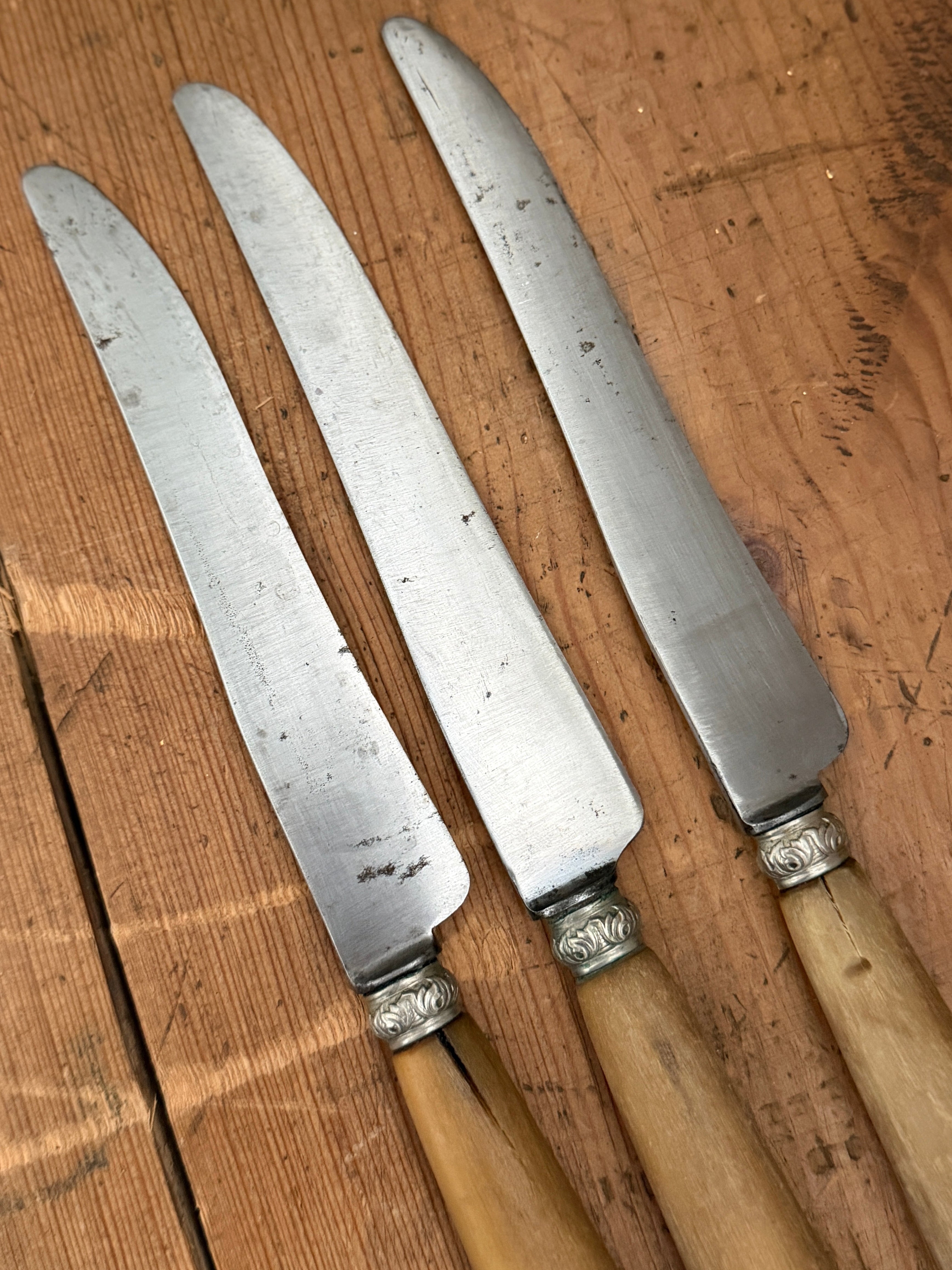 Antique French Bone-Handled Table Knife Trio