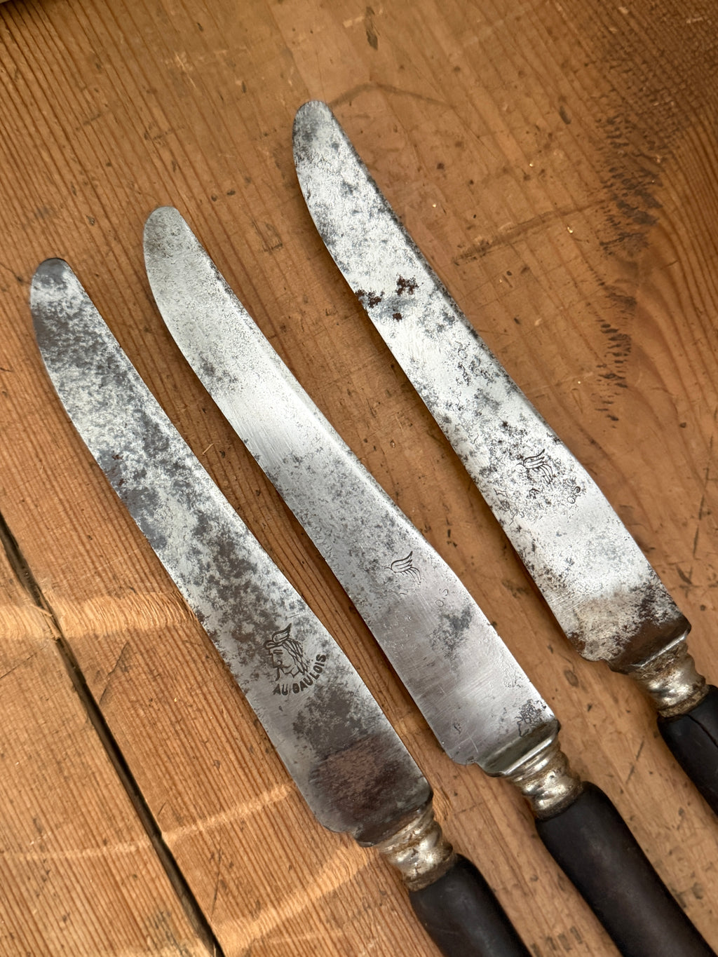 Antique French Ebonized Wood Table Knife Trio