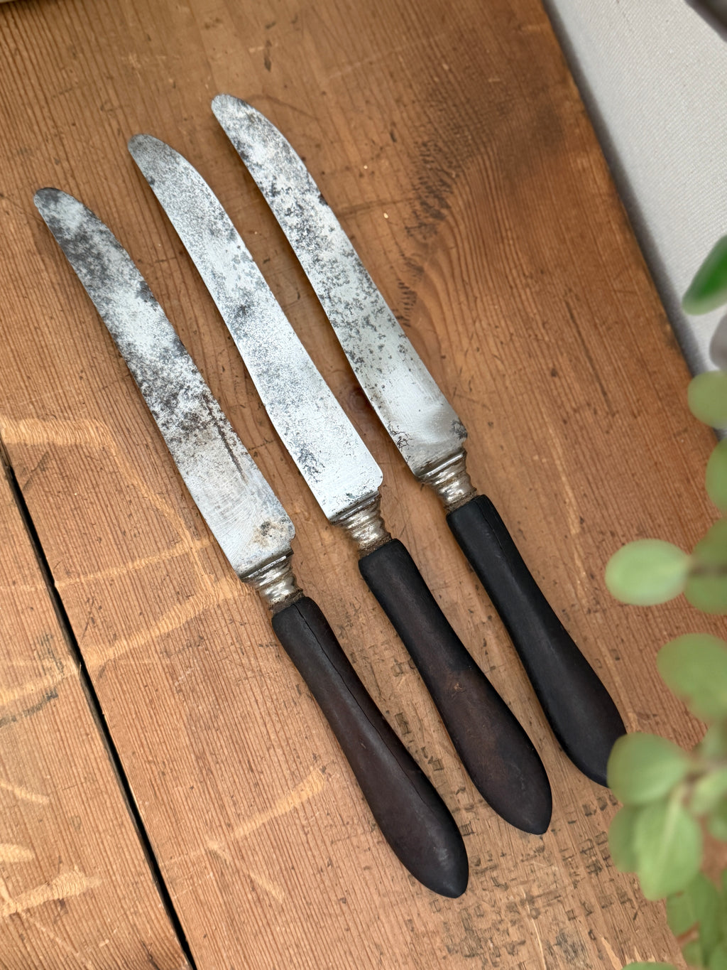 Antique French Ebonized Wood Table Knife Trio