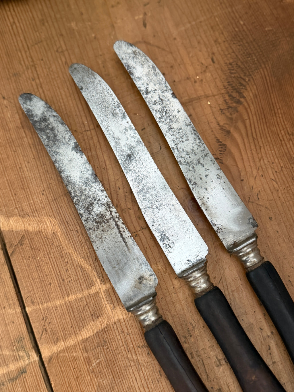 Antique French Ebonized Wood Table Knife Trio
